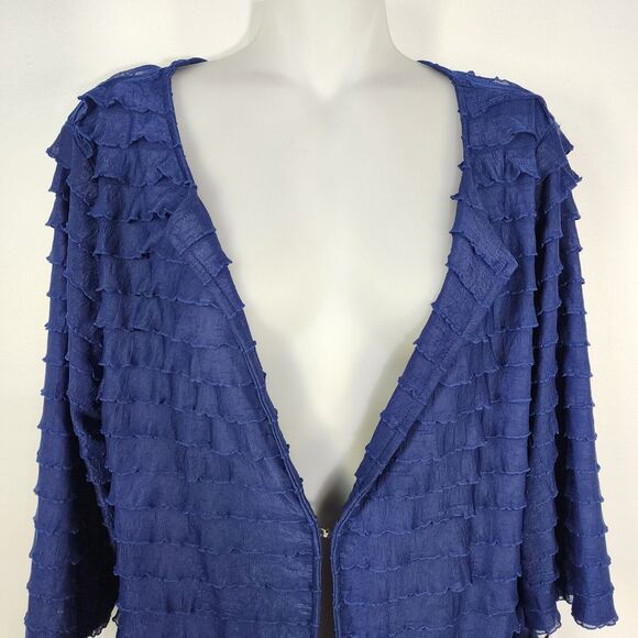 BonWorth Cardigan Womens Medium Blue 3/4 Sleeve Ruffled Layered Single Clasp - Picture 3 of 10